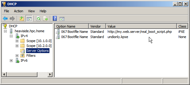 A working chainloading DHCP configuration