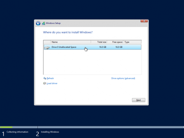 Selecting the iSCSI disk