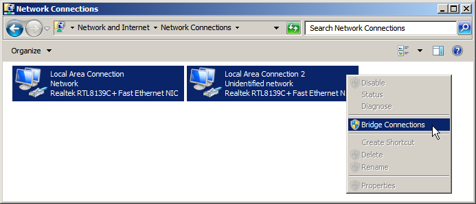 Bridging in Windows